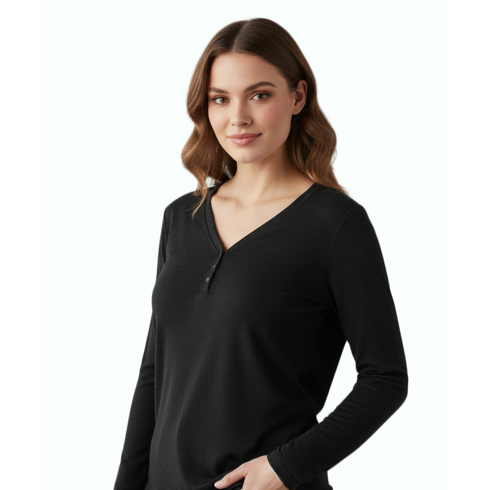 New Directions Intimate Women Long Sleeve Pajama Top Size M Black